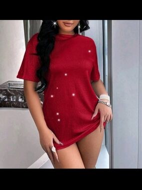 Shimmer Short Sleeve Tunic Tee - Red